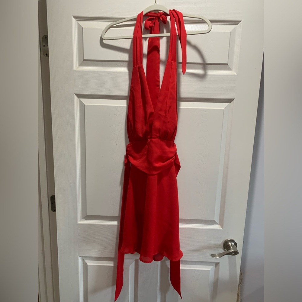 Red Halter Tie-Back Mini Dress